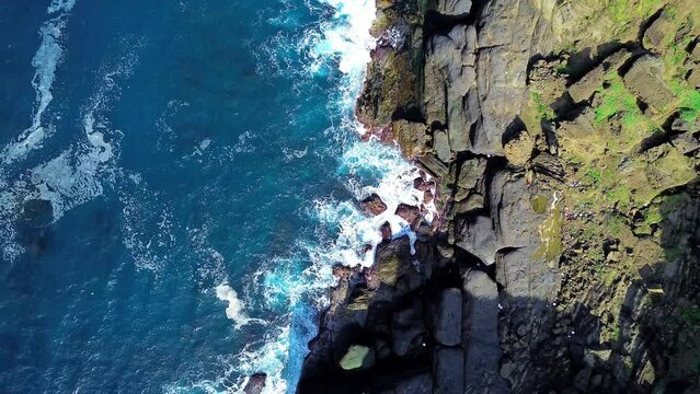 Aerial 4k footage of Bitoujiao, a famous scenery of Taiwan northeast corner. Birds eye view in Bitoujiao cape, Ruifang district, New Taipei, Taiwan.