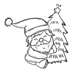 Santaclaus hug the Chrismas tree. PNG file with transparent backgound. Hight quality for printing.