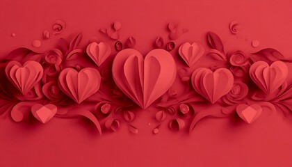 赤いハートのバレンタインの背景イラスト