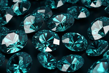 Diamonds sparkling turquoise background. Generative AI