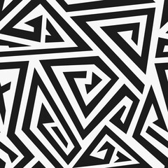 Tribal monochrome maze. Seamless pattern