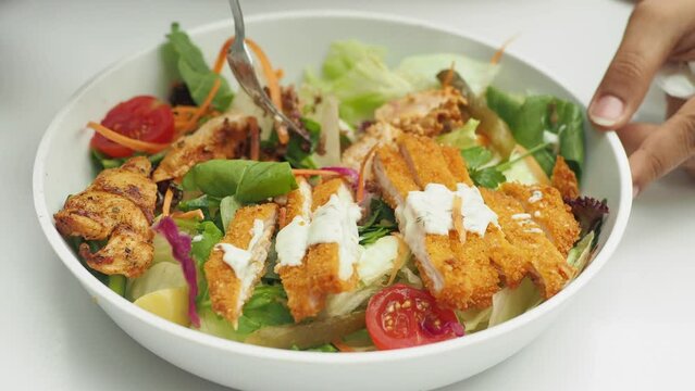 vegetable salad with fried chicken 