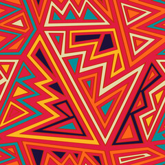 Red African geometric. Seamless pattern