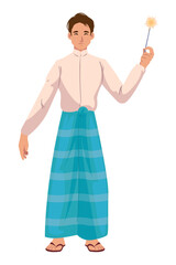 myanmar man in blue longyi