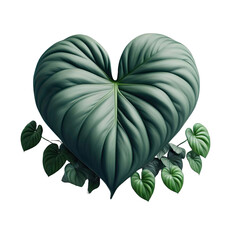Heart shaped green leaves of Homalomena plant (Homalomena Rubescens) the tropical foliage houseplant isolated on transparent background