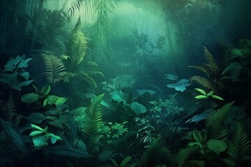 Fototapeta na wymiar Background with lush foliage, mysterious atmosphere. Generative AI