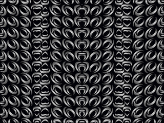 Black metal texture steel background with unique ornament. Abstract metal sheet.