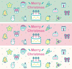 バナー　クリスマス　アイコン　ピクトグラム　ファンシー　かわいい　ガーリー　イラスト素材セット