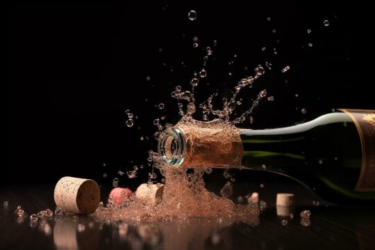 Bubbling celebration with cork explosion. Generative AI