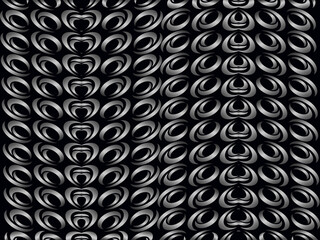 Black metal texture steel background with unique ornament. Abstract metal sheet.