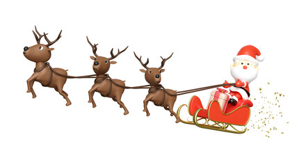 3d reindeer with Santa Claus, sleigh, gift box. merry christmas and happy new year, 3d render illustration © sirawut