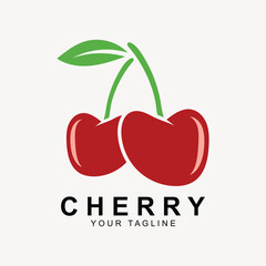 Cherry Fruit logo, Red Colored plant vector illustration, Fruit Shop Design, Company, Sticker, Product Brand