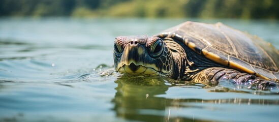 Green water turtle with exposed head at Ilhabela beach