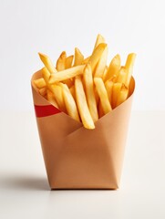 French fries in a paper bag on white background isolated AI