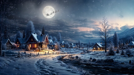 Santa Claus flying in his sleigh. Generative AI