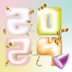 2024 balon design , colorful pastel , simply design happy new year 2024 for card, background , etc © Lia
