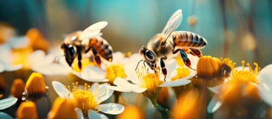 Bees gather sweet flower nectar