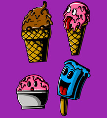an illustration of a colorful ice cream mascot