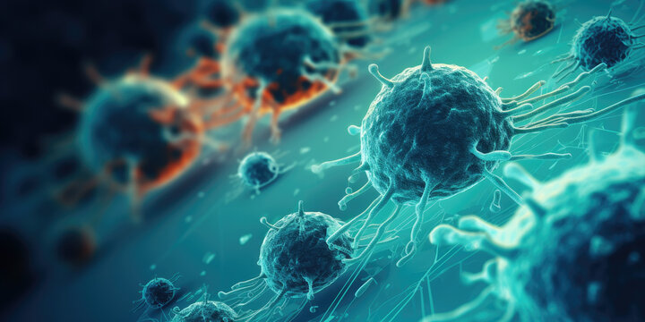 Close-up images of viruses and bacteria