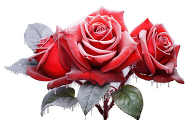 Bunch of Frosty Red Rose with Delicate Ice Isolated on Transparent Background PNG.