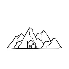 house logo with cliff