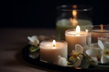 Spa ambiance with scented candle. Generative AI