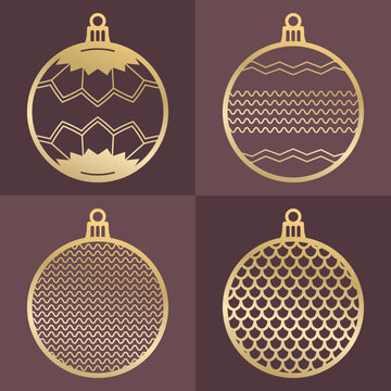 Set of abstract patterns in Christmas tree balls. Template for laser cutting, plotter cutting or printing on paper. Vector image. The stencil. New Year's theme