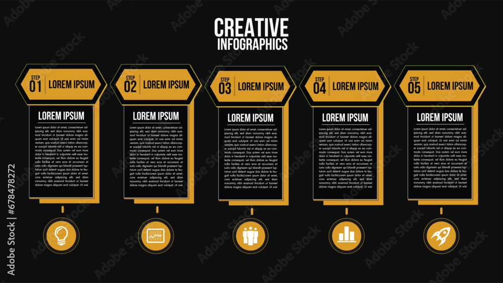 Aufkleber infographics business 5 options or steps square elements chart black template.abstract of graph, dia