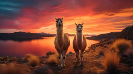 Fotobehang camel on the bank of lake © Love Mohammad
