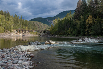 Bridge over the Middle Fork Flathead River in West Glacier, Montana next to Glacier National Park