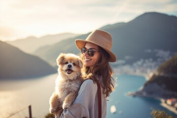 woman and dog seen in nature