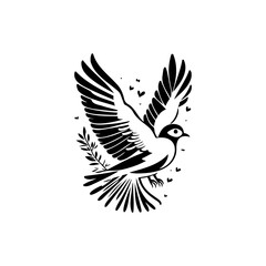 Dove bird wing Icon hand draw black colour charity day logo symbol perfect.