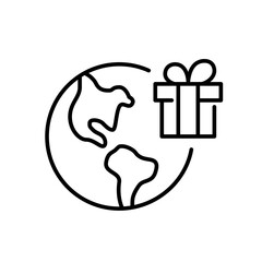 Worldwide gift delivery. Global shipment service. Pixel perfect, editable stroke icon