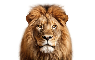 Portrait a Majestic Lion Face Highlighting Isolated on Transparent Background PNG.