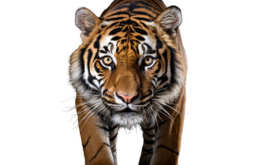 Standing a Majestic Tigers Fierce Eyes Isolated on Transparent Background PNG.