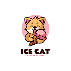 Vector Logo Illustration Ice Cat Mascot Cartoon Style.