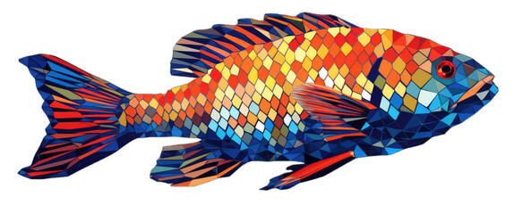 Tropical exotic fishes pixel art underwater colorful creatures, transparent background