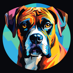 Vector Art Illustration of a Boxer Dog Cubist Style Inside a Circular Frame on a Black Background