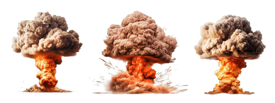 nuclear explosions set, atomic bomb explosion set, transparent background