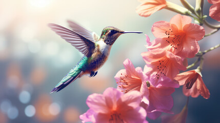 hummingbird feeding on a flower