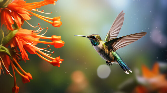 hummingbird feeding on a flower