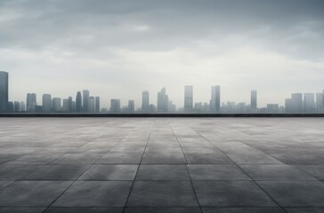 Empty modern city outdoor park and road, highway and city modern architecture