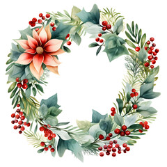 Fototapeta premium Great design for any purpose, retro Christmas wreath watercolor, Perfect for invitation card design, banner design, or framing,