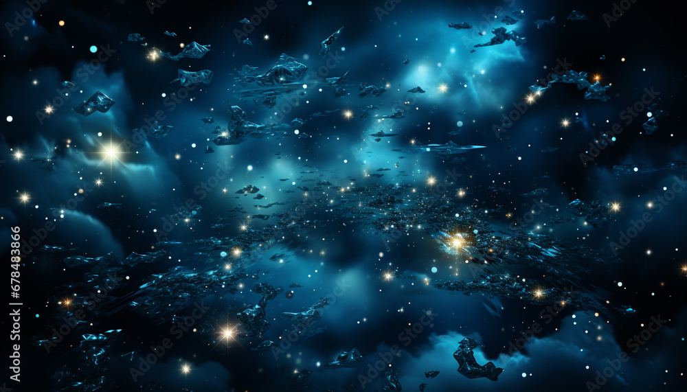 Poster glowing star field illuminates the dark night with abstract patterns generated by ai