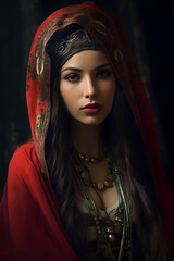 Eastern European beauty in traditional clothing old masters style