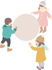 アイソメトリック　冬　雪　遊び　家族　ファミリー　キッズ　人物　男性　女性　子供　イラスト素材