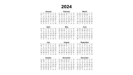 2024 calendar, black isolated silhouette