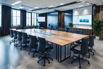 Fototapeta na wymiar Modern Empty Meeting Room with Big Conference Table 