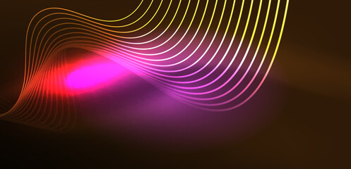 Shiny glowing neon wave. Neon light or laser show, electric impulse, power lines, techno quantum energy impulse, magic glowing dynamic lines