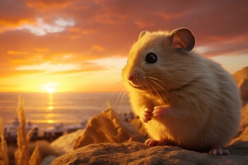 side view of hamster during sunset. Generative AI